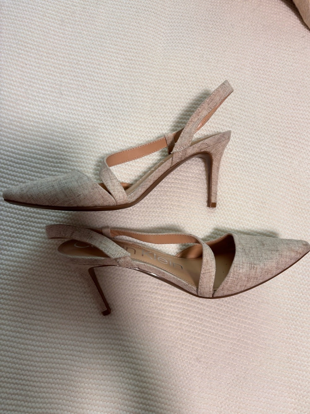 Calvin Klein Neutral Beige Slingback Pointed-Toe Heels